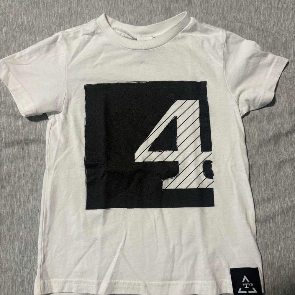 Kids White Graphic '4' T-Shirt